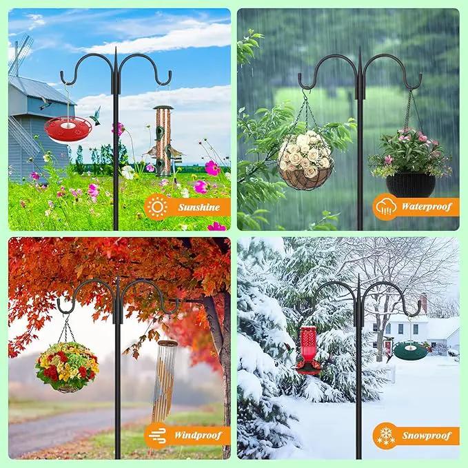 FEED GARDEN Adjustable Double Shepherds Hook for Outdoor with 5 Prong Base 92 Inch Heavy Duty Two Sided Bird Feeder Pole for Hanging Plant Baskets, Solar Light Lanterns, Wind Chimes 2 Pack by GreenHaven Gardens