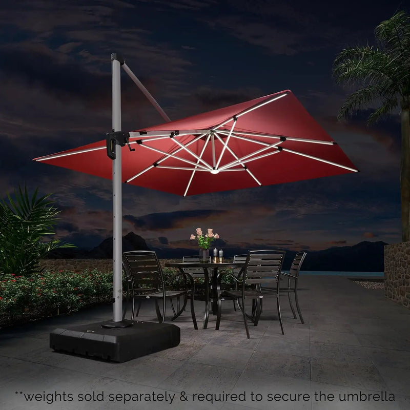 PURPLE LEAF 11 Feet Double Top Deluxe Solar Powered LED Square Patio Umbrella Offset Hanging Umbrella Outdoor Market Umbrella Garden Umbrella, Terra by GreenHaven Gardens