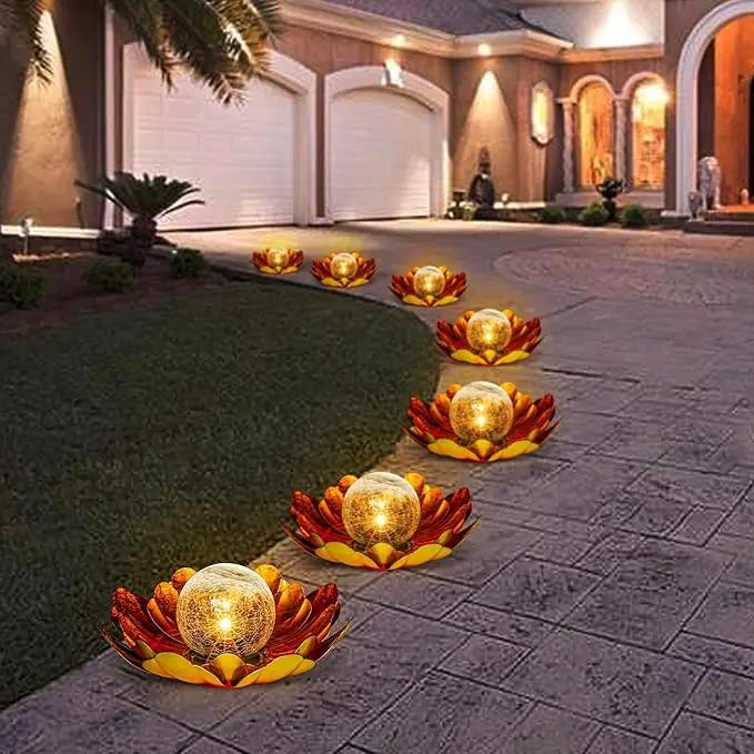 Solar Flower Light Outdoor Christmas Decorative,Garden Solar Powered Lights,Yard Solar Glass Ball Light with Metal Petal for Tabletop Decor Birthday Gift for Her,Christmas Gifts for Women by GreenHaven Gardens