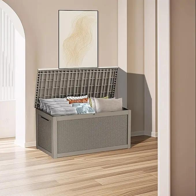 320 Gallon Lockable Resin Deck Box, Waterproof & UV-Resistant Outdoor Storage Box for Outdoor Cushion Storage, Garden Tools & Pool Accessories Storage, Gray by GreenHaven Gardens