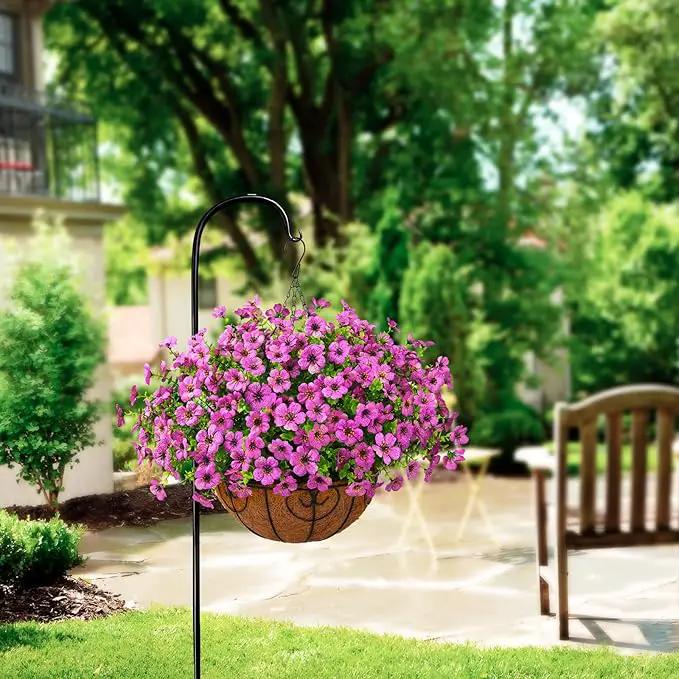 Artificial Faux Hanging Plants Flowers Basket Outdoor Porch Garden Spring Decoration, Fake Silk Daisy in Planter Realistic UV Resistant for Outside Home Patio Balcony Yard(Purple) by GreenHaven Gardens