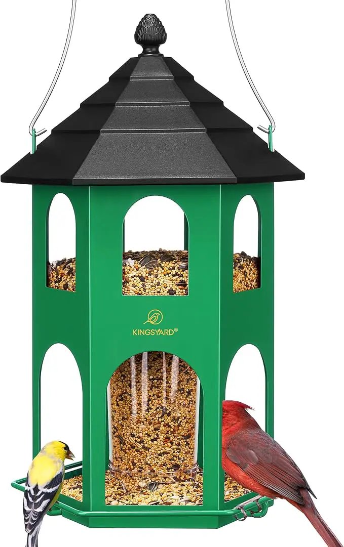 Kingsyard Metal Bird Feeder for Outdoor Hanging, Wild Bird Feeders with Circular Perch, Easy to Clean & Refill, 4 lbs Large Seed Capacity, Green by GreenHaven Gardens