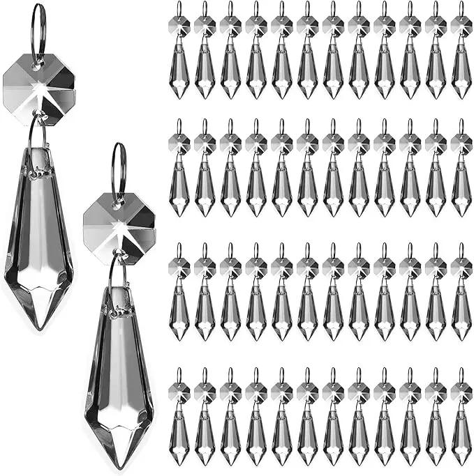 HDCRYSTALGIFTS Clear Chandelier Icicle Crystal Prisms Octogan Glass Bead for Lamp Decoration,Pack of 50 (38mm&Silver Circle Clips) by GreenHaven Gardens