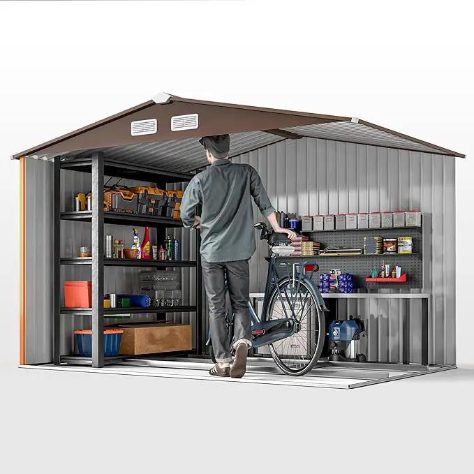 Outsunny 9' x 6' Outdoor Storage Shed, Garden Tool Metal Shed with Foundation Kit, Double Lockable Door, Air Vents and Sloping Roof, for Backyard, Patio, Lawn, Yellow by GreenHaven Gardens