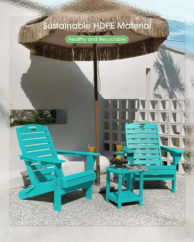 Adirondack Chairs Set of 4, Outdoor Fire Pit Chairs, HDPE All-Weather Adirondack Chairs with Cup Holder, Lawn Chair for Deck, Patio, Garden (Lakeblue) by GreenHaven Gardens