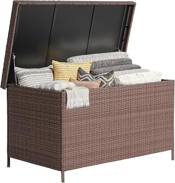 158 Gallon XL Deck Box with Lid, All Weather Wicker Outdoor Storage Box Waterproof, Large Outdoor Patio Storage Bin for Cushions, Garden Tools, Gears, Pool Accessories, Brown by GreenHaven Gardens
