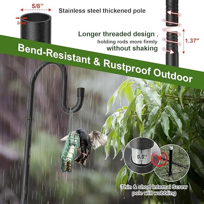 Hummingbird Feeder Pole for Outdoors - Heavy Duty Bird Feeder Stand with Adjustable Stake,62"Rustproof Shepards Poles with Hangers Holder for Birdfeeder,Wind Chimes,Lanterns,Wreaths,Black by GreenHaven Gardens