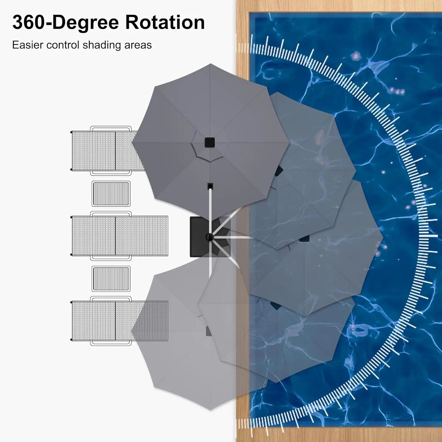 PURPLE LEAF 12ft Patio Umbrella With Base Solar powered LED Cantilever Umbrella with LED lights Windproof Outdoor Offset Umbrella for Garden Deck Pool Patio, Grey by GreenHaven Gardens