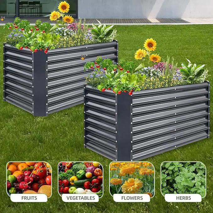 4x2x2ft (2 Pack) Raised Garden Bed - Galvanized Deep Root Planter Boxes Outdoor with Wing Nuts and Safety Edges for Gardening Vegetables, Flowers, Herbs, Succulents - Gray by GreenHaven Gardens