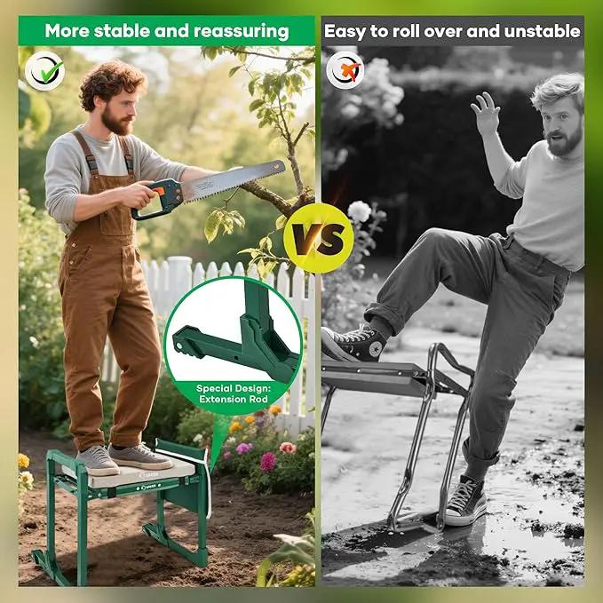 Saker Garden Kneeler and Seat Foldable Gardening Stool with Extendable Legs & Thickened Pad, Tool, Heavy Duty Support for Elderly, Gardening, Outdoor Use by GreenHaven Gardens