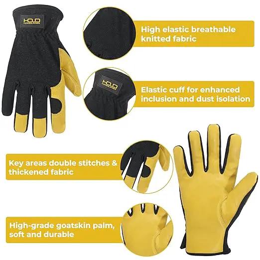 HLDD HANDLANDY Mens Leather Gardening Gloves, Utility Work Gloves for Gardening, Yardwork, Construction, Mechanics by GreenHaven Gardens
