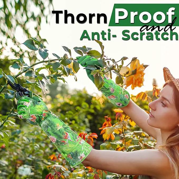 HANDLANDY Women Gardening Gloves, Thorn Proof Breathable Ladies Rose Pruning Long Gauntlet Floral Print Garden Yard Gloves, Gift for Gardeners (Green, XL) by GreenHaven Gardens