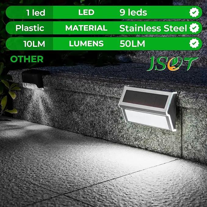 JSOT Solar Step Stair Lights Outdoor Yard Decor 8 Pack, 9LED Deck Lighting for Outside Solar Powered - IP55 Waterproof, Solar Garden Light Decor for Fence, Backyard, Front Porch Step, Wall, Patio by GreenHaven Gardens