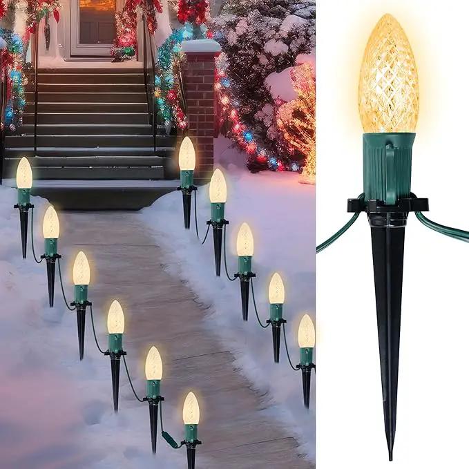 Joiedomi 30.75FT C9 Christmas Pathway Marker Lights, 24 LED Strawberry Stake Warm White Outdoor Faceted Walkway Decor with Connectable for Holiday Xmas Yard Garden Lawn by GreenHaven Gardens