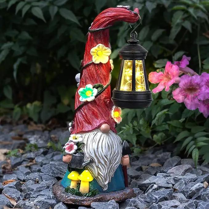 Solar Garden Statue Gnomes Figurine Lights, Dwarf Gardener with Long Hat Hanging Lantern, Outdoor Yard Decorations for Patio Porch Home, Garden Gifts for Women Mum by GreenHaven Gardens