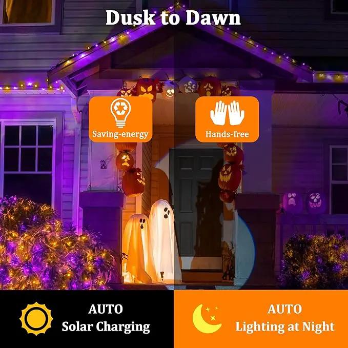 2-Pack 200FT Halloween Solar String Lights for Outside, 600 LED Extra-Bright Solar Light Outdoor with 19 Modes & Timer, Waterproof Fairy Solar Lights for Garden Patio Tree Decorations Orange & Purple by GreenHaven Gardens