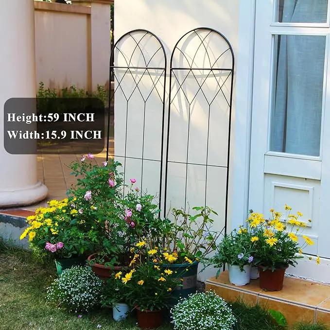 Garden Trellis for Climbing Plants Outdoor 2 Pack 59" H x 15.9" W Unique Design Metal Trellis for Cucumber, Tomatoes, Vines, Flower Beds, Roses - Rust Proof Iron by GreenHaven Gardens