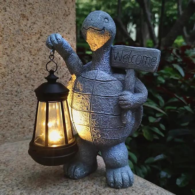 Solar Turtle Garden Outdoor Statues,Resin Turtles Figurine Decorations with Solar Lights Lantern, Outdoor Turtle Art Decor for Lawn,Yard, Unique Housewarming Gift for Garden Home by GreenHaven Gardens