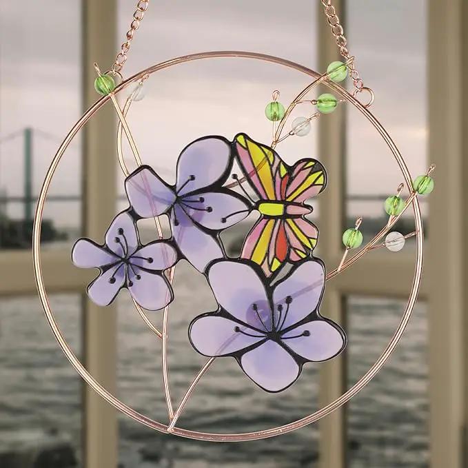 Suncatcher Stained Glass Window Hanging,DASTOLL Floral Butterfly Design Beautiful Suncatchers for Windows,Elegant Sun Catchers for Indoor Window Decor Beautiful Gifts for Butterfly Lovers by GreenHaven Gardens