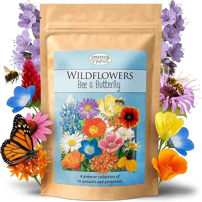 Created By Nature Bee & Butterfly Wildflower Seed Mix, 16 Varieties, 30,000 Seeds by GreenHaven Gardens