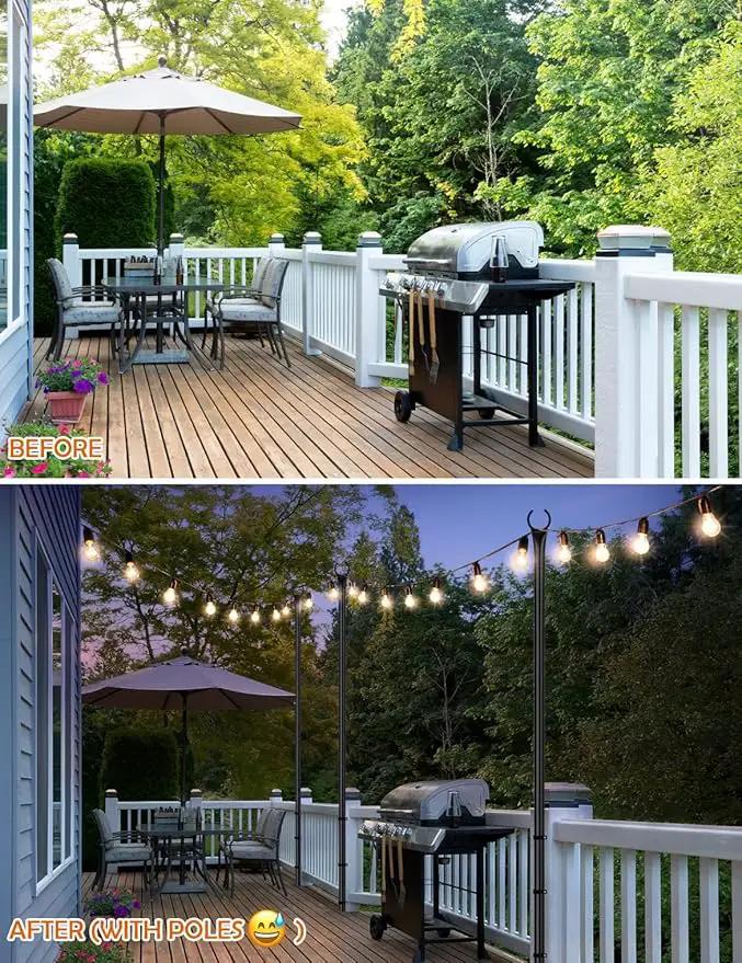 LOPANNY String Light Poles - 2 Pack 9.8FT Ft Light Poles for Outside String Lights,Outdoor Light Poles with Fork,Metal Poles Stand for Patio Deck Backyard by GreenHaven Gardens