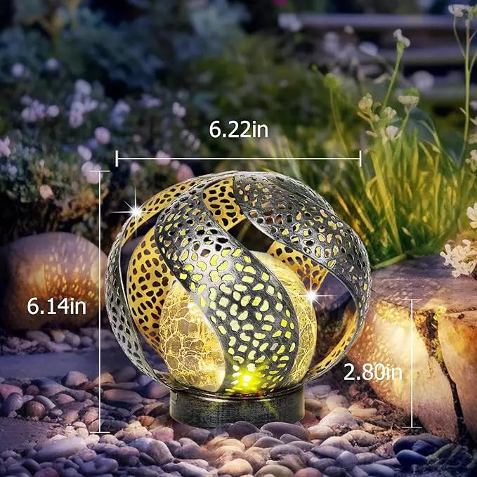 Huaxu Solar Lights Outdoor Garden Decor Waterproof Cracked Glass Globe LED Light Silver Retro Art Metal Retro Design Decorative Yard Patio Lawn Pathway Gift for Mom Women Anniversary Birthday by GreenHaven Gardens