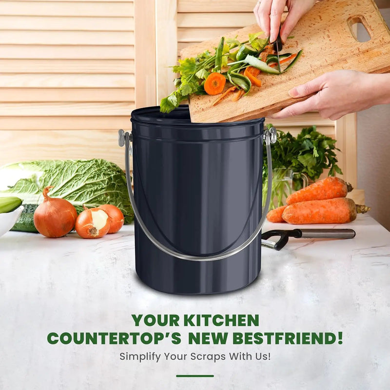 Utopia Kitchen Compost Bin for Kitchen Countertop, 1.3 Gallon Compost Bucket for Kitchen with Lid, Includes 1 Spare Charcoal Filter (Dark Purple) by GreenHaven Gardens
