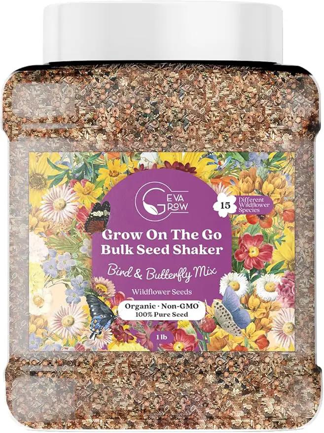 Bulk Wildflower Seed - Bird & Butterfly Garden Seed Mix | Bulk 300,000+ Annual & Perennial Flower Seeds for Planting - Attracts Hummingbirds & Butterfly | No Messy Bags or Packets | Bulk 1 Pound Jar by GreenHaven Gardens