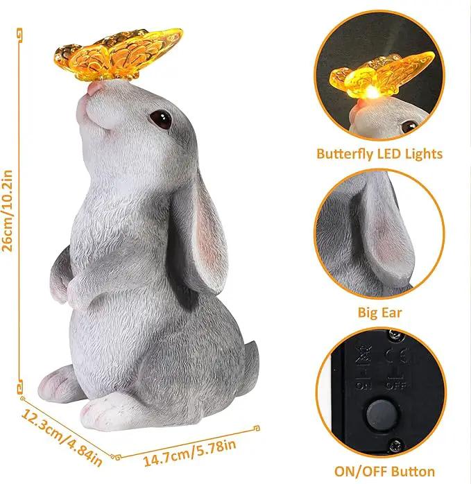Bunny Outdoor Decor, Solar Rabbit Garden Statue, Cute Easter Gift Outside Lawn Ornaments for Patio Clearance Yard Porch, Housewarming Gift to Mom Women Birthday Mother's Day by GreenHaven Gardens