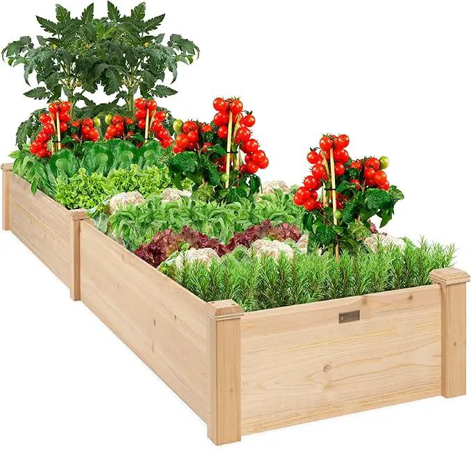Best Choice Products 8x2ft Outdoor Wooden Raised Garden Bed Planter for Vegetables, Grass, Lawn, Yard - Natural by GreenHaven Gardens