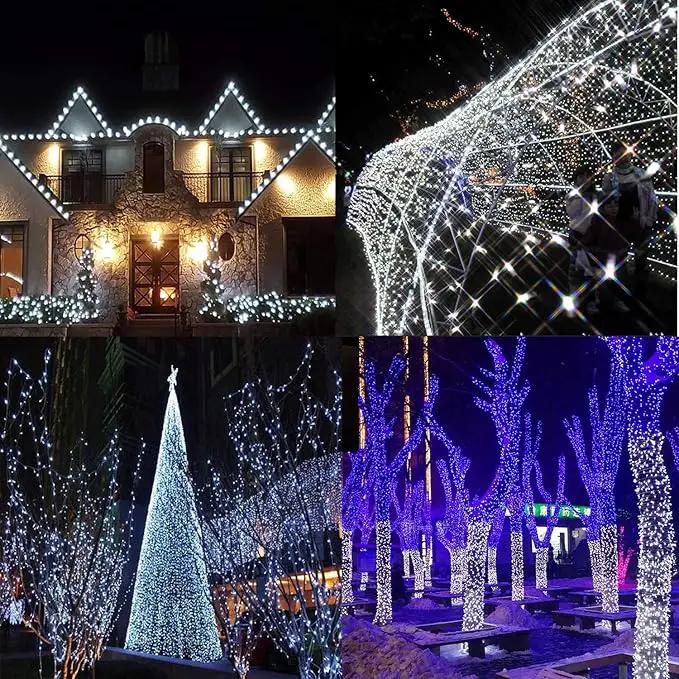 YIQU White Extra-Long 2-Pack Each 72ft 200 LED Solar String Lights Outdoor, Waterproof Green Wire 8 Lighting Modes Solar Christmas Lights for Garden Patio Tree Party Wedding Decorations (Cool White) by GreenHaven Gardens