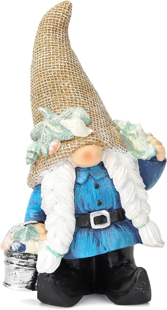 Leekung Gnome Statue Garden Decor - Ocean Gnome Figurine for Patio Lawn Yard Backyard Outdoor Indoor Home Decoration,Summer Gnomes with Shells Starfish,Swedish Beach elf tomte, for Women by GreenHaven Gardens