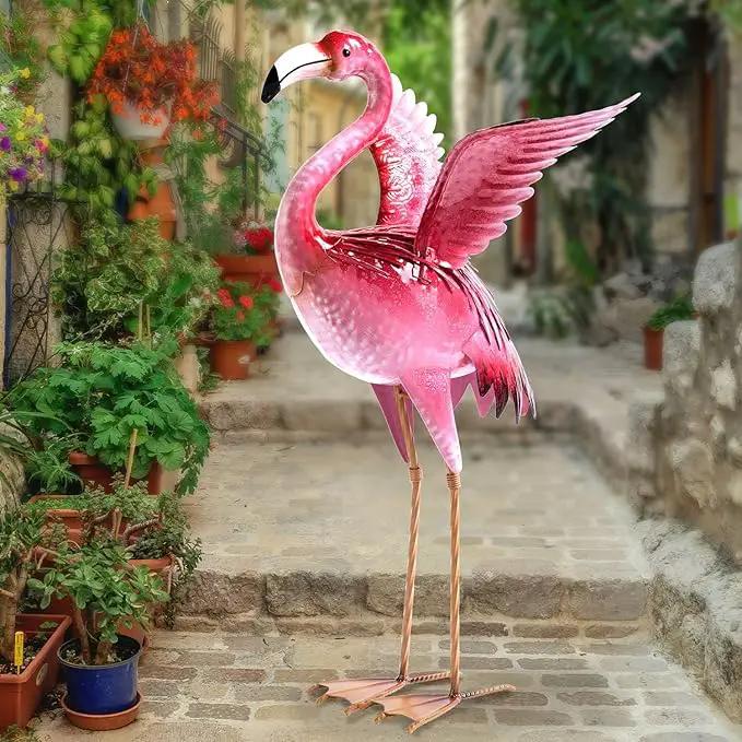 Natelf Garden Flamingo Statues and Sculptures, Outdoor Metal Bird Yard Art, Pink Flamingos Lawn Ornament for Patio Backyard Porch Decorations by GreenHaven Gardens