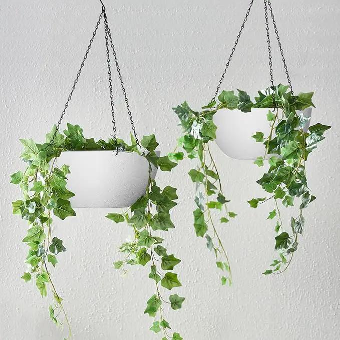 WOUSIWER 13 inch 2Pack Large Hanging Planters for Outdoor Indoor Plants with Drainage Holes and Chain, Round Hanging Flower Pots for Garden Home Porch Decor, White by GreenHaven Gardens