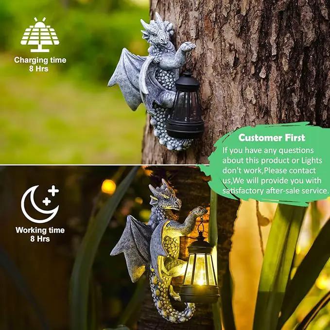 Solar Garden Decor Dragon Tree Hugger - 9.3 Inch Garden Statues Lawn Ornaments for Outside Balcony Yard Whimsical Art Outdoor,Mothers Day Gifts for Mom Grandma Women by GreenHaven Gardens