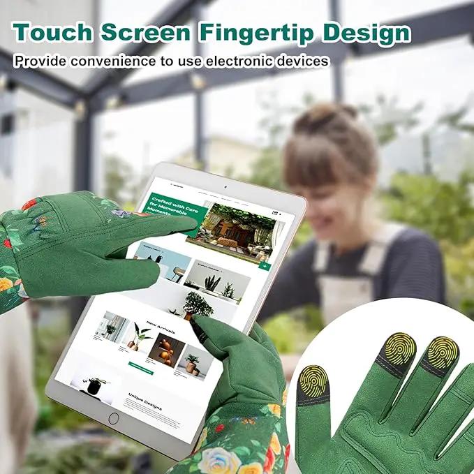DLY Gardening Gloves,Leather Rose Gloves,Women's Long Glove for Gardening Work and Yard Work,Durable and Comfortable(Small, Green by GreenHaven Gardens