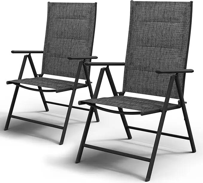 UDPATIO Patio Folding Dining Chairs Set of 2, Folding Lawn Chairs for Adults with Padded All Weather Breathable Textilene, Portable Chairs with Steel Frame, No Assembly, Dark Grey by GreenHaven Gardens