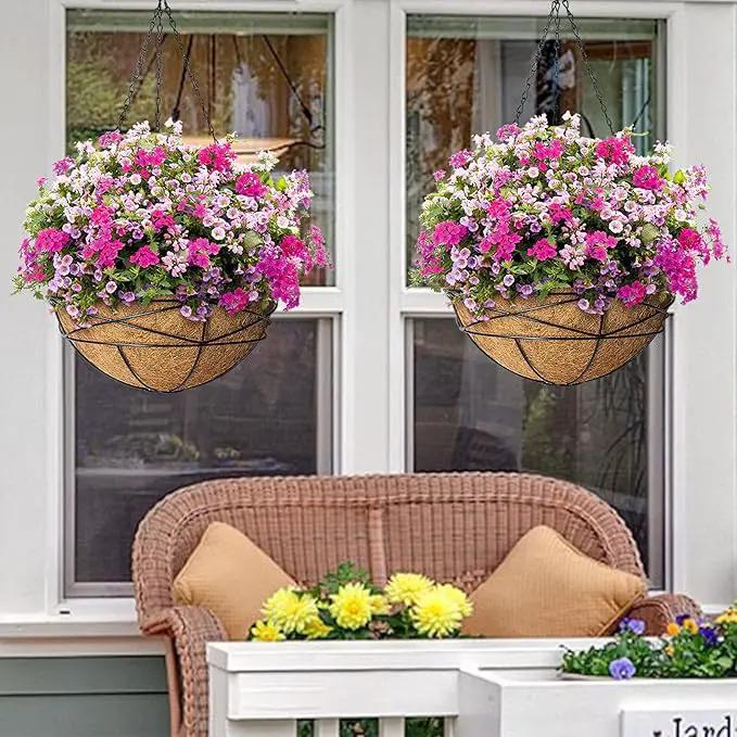 2 Pack 10 Inch Hanging Planters for Outdoor Plants Metal Wire Flower Baskets with Natural Coconut Liners for Garden Planting Decor by GreenHaven Gardens