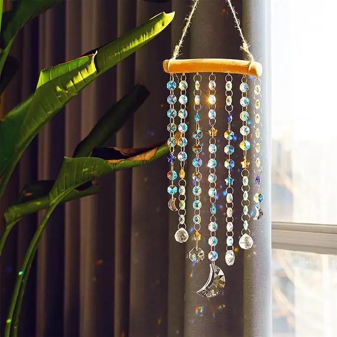 Crystal Moon Star Prism Suncatcher Rainbow Maker Pendant Window Garden Hanging Decoration Ornament Crystal Wind Chimes by GreenHaven Gardens
