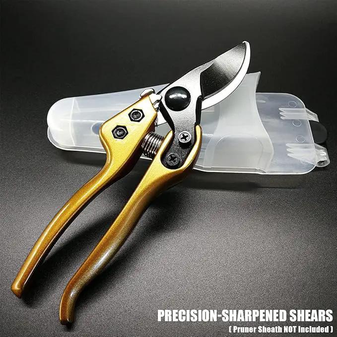 BUGUI 8" Heavy-Duty Pruning Shears, Professional Bypass Gardening Scissors, 1" Cutting Capacity, Sharp Garden Clippers with Low-friction Painted Stainless Steel Blade (Gold) by GreenHaven Gardens