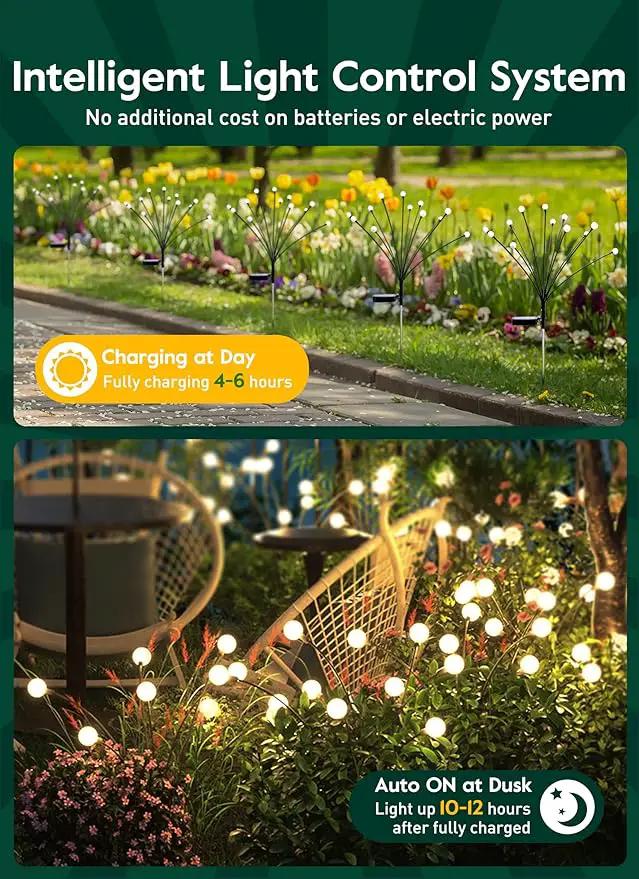 Brightown Solar Garden Lights - 4 Pack 12 LED Firefly Lights, Sway by Wind, Waterproof, Warm White by GreenHaven Gardens