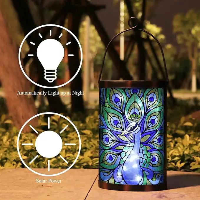 Hanging Solar Lantern Outdoor Waterproof LED Solar Lights Peacock Decorative Solar Lanterns Tabletop Lamp for Outdoor Patio Garden Yard Decor by GreenHaven Gardens