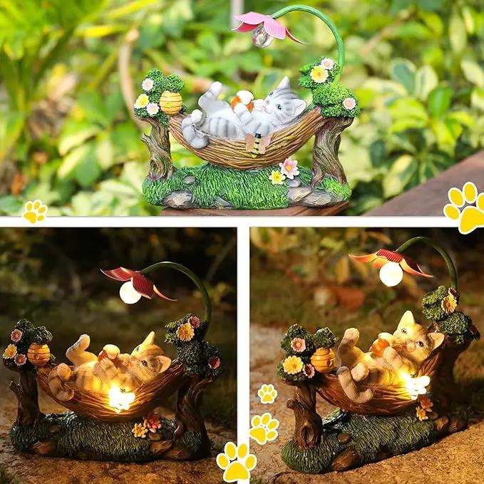 Afirst Solar Cat Statue Garden Figurine, Resin Figurine with Solar Lights Outdoor Decorations for Lawn, Patio, Balcony, Yard Ornament by GreenHaven Gardens