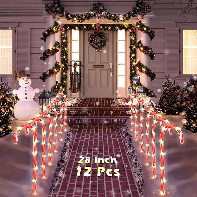 COOLWUFAN 28" Christmas Candy Cane Pathway Markers, Set of 12 Pack Christmas Outdoor Decorations Pathway Lights with 72 Warm Lights for Christmas Holiday Party Walkway Patio Garden Yard Lawn Decor by GreenHaven Gardens