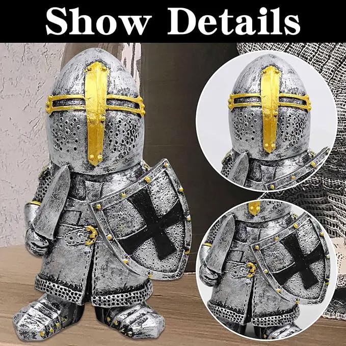 nezababy Knight Gnomes Guard Garden Statue Decoration Medieval Wee Crusader Battle Swordsman Fighting Outdoor Figurines Lawn Decor Resin (C) by GreenHaven Gardens