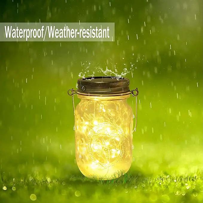 Solar Mason Jar Lid Lights, 10 Pack 30 LED Waterproof Firefly Fairy Lights with Hangers(No Jars), Outdoor Starry String Lights for Patio Yard Garden Wedding Lantern Decor (Warm White) by GreenHaven Gardens