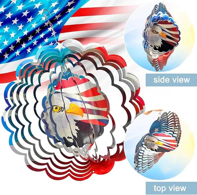 Wind Spinner - American Flag Eagle Wind Spinners, Hanging Wind Sculptures, 12in 3D Metal Birds Wind Catcher, Outdoor Garden Decor Yard Art Patriotic Decoration Eagle Gifts for Men Women by GreenHaven Gardens
