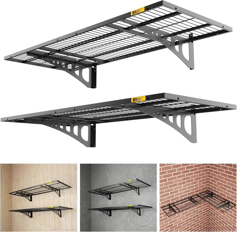 1.64x4ft Adjustable Rail Wall Garage Storage Shelf, for Tool Room, Storage Room, Store Supermarket Wall Storage Shelving Rack (2 Pack-Black) by GreenHaven Gardens