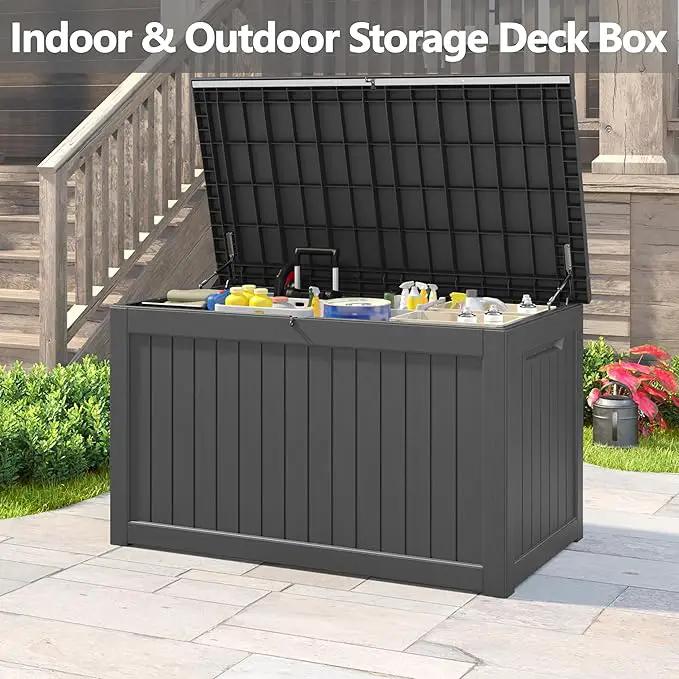 KAMABOKO 230 Gallon Outdoor Storage Box, Resin Deck Boxes Indoor and outdoor, Waterproof Storage Box Lockable Lid for Garden Tools, Package Delivery, Patio Cushions, Black by GreenHaven Gardens