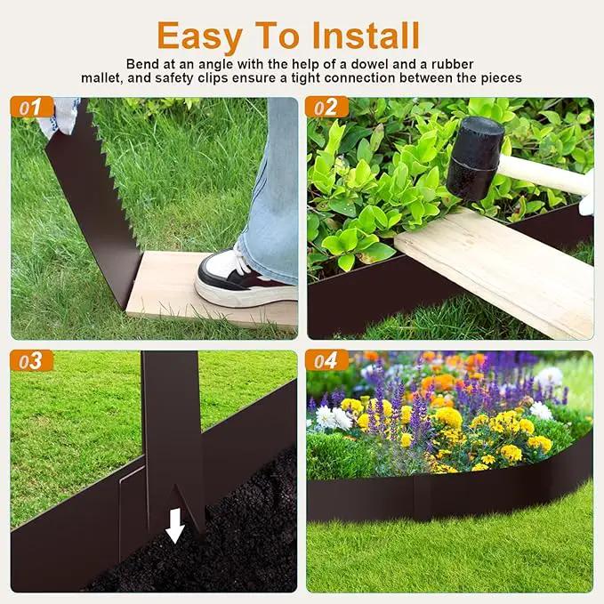 Steel Landscape Edging 40 Inch Strips, Steel Edging 4 Inch Depth, 6 Pack Hammer in Landscape Edging, Metal Landscape Edging, Metal Edging for Landscaping（Brown by GreenHaven Gardens